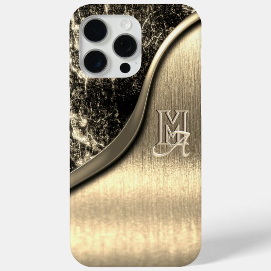 Goud Geborsteld Metaal en Metaalsteen Monogrammed Case-Mate iPhone Case (Achterkant)