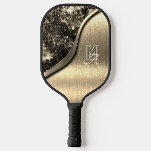Goud Geborsteld Metaal en Metaalsteen Monogrammed Pickleball Paddle (Achterkant)