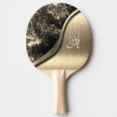 Goud Geborsteld Metaal en Metaalsteen Monogrammed Tafeltennisbatje (Voorkant)