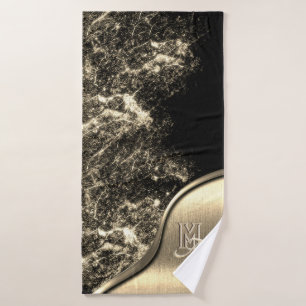 Goud geborsteld metaal en metalen steen monogram badhanddoek