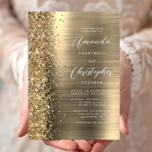 Goud Geborsteld Metaal Glitter Script Bruiloft Kaart