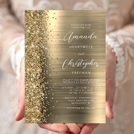 Goud Geborsteld Metaal Glitter Script Bruiloft Kaart