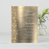 Goud Geborsteld Metaal Glitter Script Bruiloft Kaart (Staand voorkant)