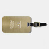 Goud geborsteld metaal modern monogram bagagelabel (Voorkant horizontaal)
