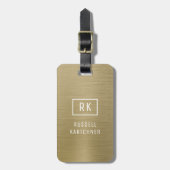 Goud geborsteld metaal modern monogram bagagelabel (Voorkant verticaal)