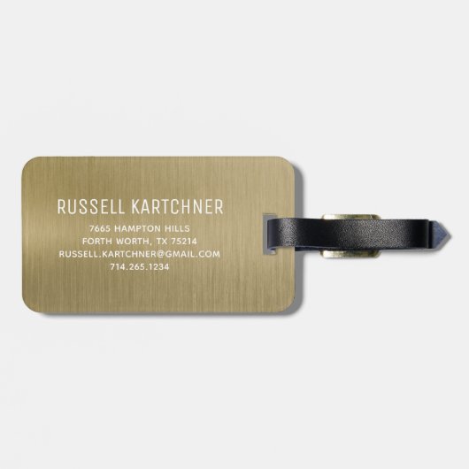 Goud geborsteld metaal modern monogram bagagelabel (Achterkant horizontaal)