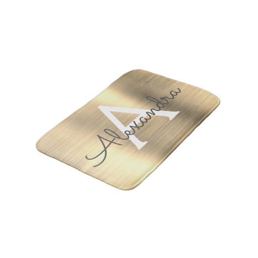 Goud geborsteld Metaal Monogram Naam en Initiaal Badmat (Gekanteld)