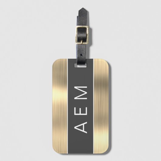 Goud geborsteld Metaal Monogram Naam en Initiaal Bagagelabel (Voorkant (verticaal))