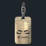Goud geborsteld Metaal Monogram Naam en Initiaal Bagagelabel<br><div class="desc">Gold Faux Folie Metallic Sparkle Glitter Brushed Metal Monogram Name and Initiaal Eyelashes (Lashes), Eyelash Extensions and Eyes Luggage of Bag Name Tag. Het ontwerp maakt het perfecte mooie cadeau van 16 jaar, bruiloft, vrijgezellenfeest, verjaardag, baby shower of vrijgezellenfeest voor iemand die op zoek is naar een trendy coole stijl....</div>
