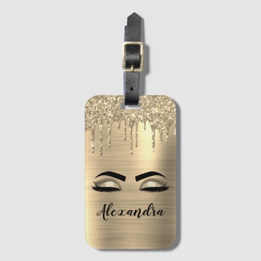 Goud geborsteld Metaal Monogram Naam en Initiaal Bagagelabel (Voorkant (verticaal))