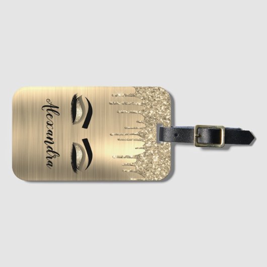 Goud geborsteld Metaal Monogram Naam en Initiaal Bagagelabel (Voorkant (horizontaal))