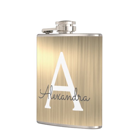 Goud geborsteld Metaal Monogram Naam en Initiaal Heupfles (Links)