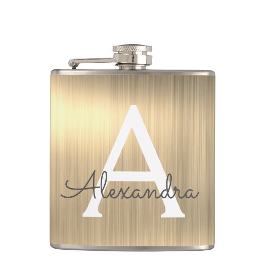 Goud geborsteld Metaal Monogram Naam en Initiaal Heupfles (Voorkant)