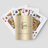 Goud Geborsteld Metaal Monogram Zwart Script Naam Pokerkaarten (Achterkant)
