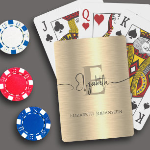 Goud Geborsteld Metaal Monogram Zwart Script Naam Pokerkaarten