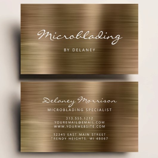 Goud Geborsteld Metaal Schrift Microblading Visitekaartje
