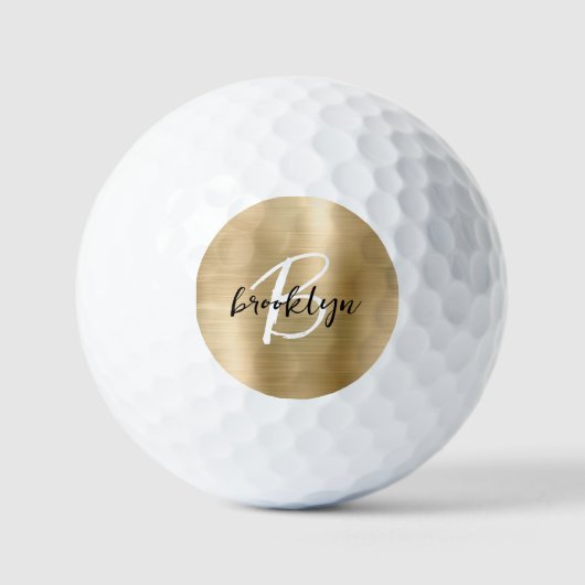 Goud geborsteld metaal zwart wit schrift monogram golfballen (Voorkant)