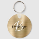 Goud geborsteld metaal zwart wit schrift monogram  sleutelhanger (Voorkant)