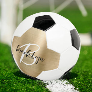 Goud geborsteld metaal zwart wit schrift monogram  voetbal
