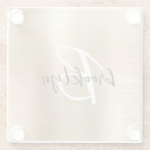 Goud geborsteld metaal zwart wit script monogram glazen onderzetter (Achterkant)