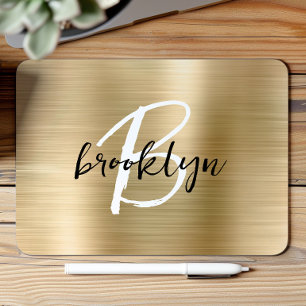 Goud geborsteld metaal zwart wit script monogram  muismat