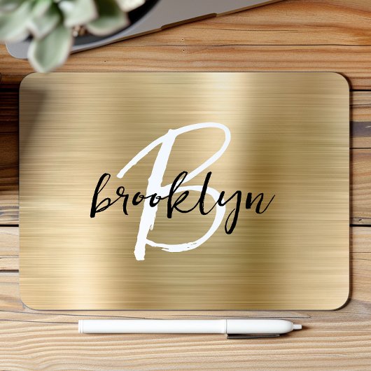 Goud geborsteld metaal zwart wit script monogram  muismat