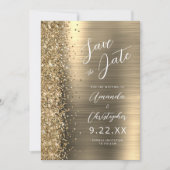 Goud geborsteld metalen script save-the-date aankondiging (Voorkant)