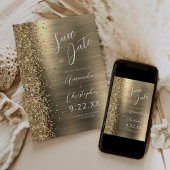 Goud geborsteld metalen script save-the-date aankondiging