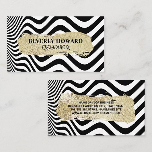 Goud geborsteld | Modern strepen golfkunst Visitekaartje (Voorkant / Achterkant)