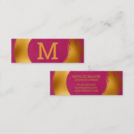 Goud geborsteld | Roze leder Mini Visitekaartje (Voorkant / Achterkant)
