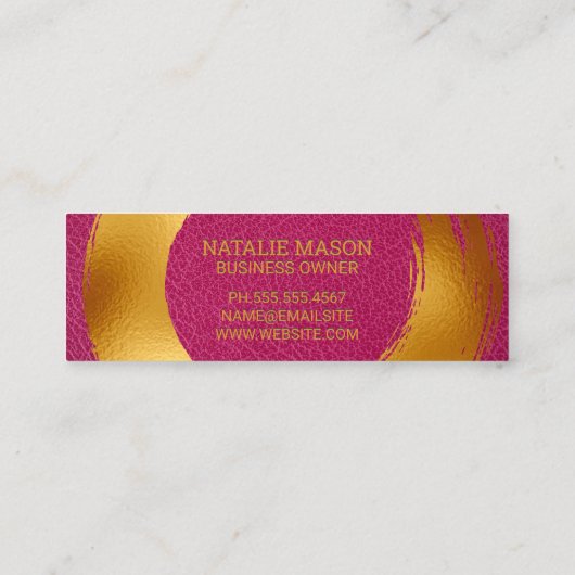 Goud geborsteld | Roze leder Mini Visitekaartje (Achterkant)
