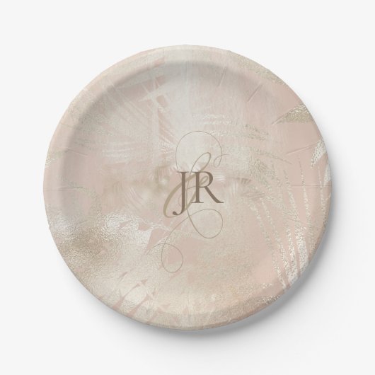 Goud Geborsteld Tropisch Palmblad Bruiloft Papieren Bordje (Voorkant)