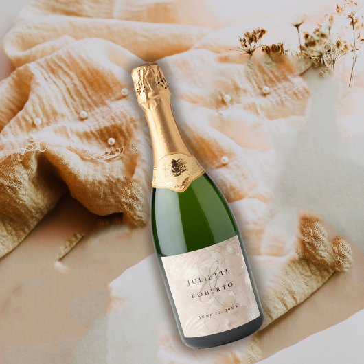 Goud Geborsteld Tropisch Palmblad Bruiloft Sparkling Wijnetiket