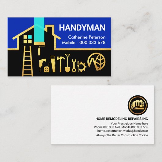 Goud Gebouw Lijst Huis Reparaties Visitekaartje (Voorkant / Achterkant)