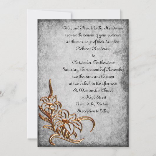 Goud gebrand op Antiek grijs huwelijk Kaart (Voorkant)