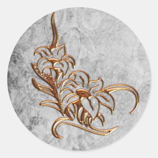 Goud gebrand op Antiek grijs huwelijk Ronde Sticker (Voorkant)