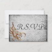 Goud gebrand op Antiek grijs huwelijk RSVP Kaartje (Voorkant)