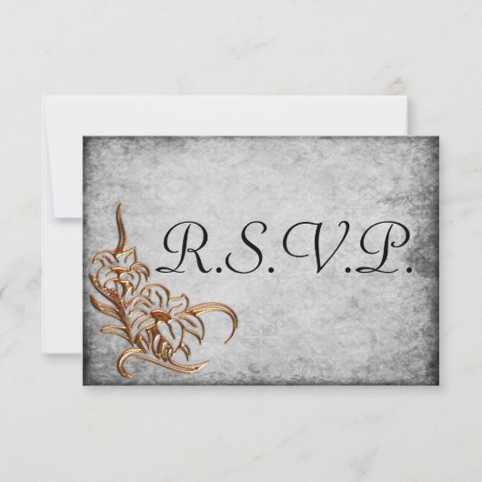 Goud gebrand op Antiek grijs huwelijk RSVP Kaartje (Voorkant)