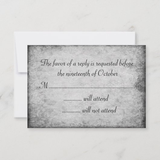 Goud gebrand op Antiek grijs huwelijk RSVP Kaartje (Achterkant)