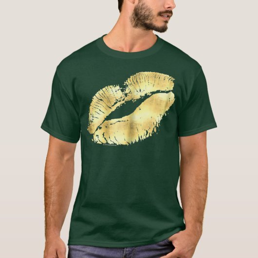 Goud gedrukte lipstick Kus Makeup 80's T-shirt (Voorkant)