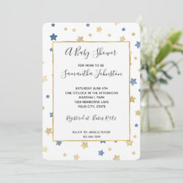 Goud Geel Blauwe Sterren Baby Shower Kaart