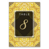 Goud Geel Damast Bruiloft Menu+Table Nummer Kaart (Voorkant)