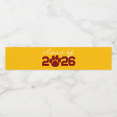 Goud Geel & Maroon Paw Print Afstuderen Waterfles Etiket (Enkel label)