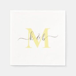 Goud & Geel Monogram Swash Script Witte Cocktail Servet