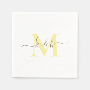 Goud & Geel Monogram Swash Script Witte Cocktail Servet