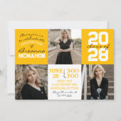 Goud Geel & Wit 3 Foto Afstuderen Invitation Kaart (Voorkant)