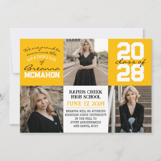 Goud Geel Wit 4 Foto Afstuderen Aankondiging (Voorkant)
