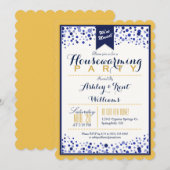Goud Geel, Wit, Marine Blauw Housewarming Party Kaart (Voorkant / Achterkant)