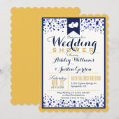 Goud Geel, Wit, Marine & Blauw Trouwdouche Kaart (Voorkant / Achterkant)