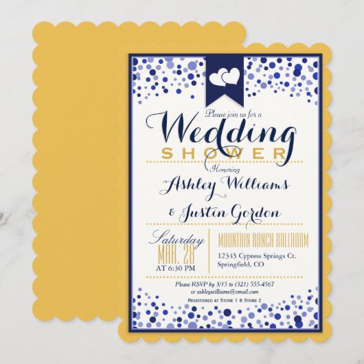 Goud Geel, Wit, Marine & Blauw Trouwdouche Kaart (Voorkant / Achterkant)